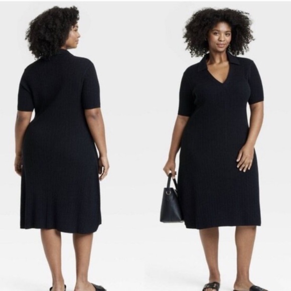 Ava & Viv Dresses & Skirts - NWT Ava & Viv Black Ribbed Midi Sweater Dress with Collar